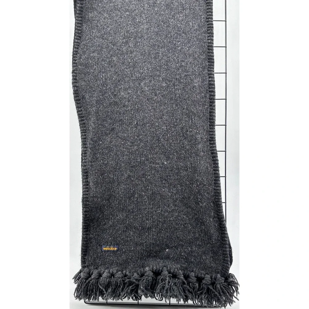 Woolrich Reversible Wool Blend Fleece Lined‎ Scarf Charcoal Gray Tassel 58x12